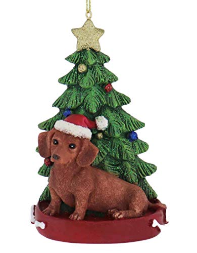Kurt Adler Red Daschund With Christmas Tree Ornament