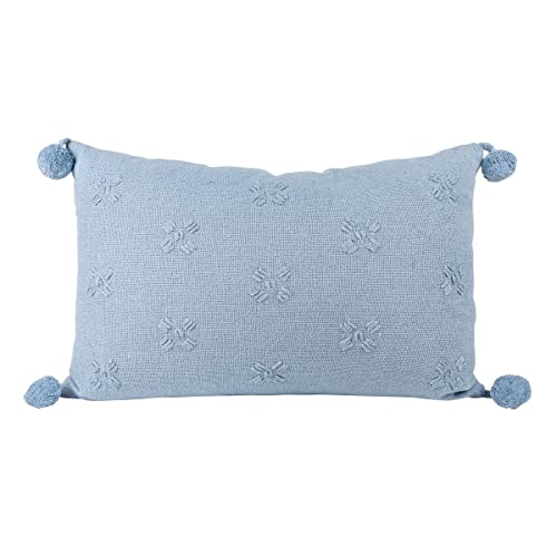 Foreside Home & Garden Blue with Pom Corners 14X22 Hand Woven Filled Pillow