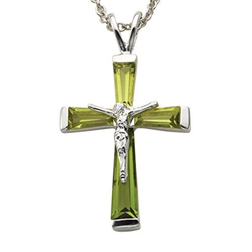 True Faith Jewelry Sterling Silver August Birthstone Crystal Crucifix Cross Pendant Necklace, 1 1/8 Inch