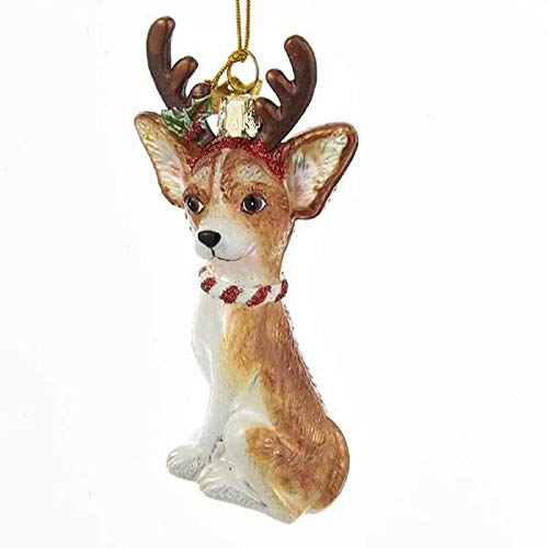 Kurt Adler Noble Gems Chihuahua with Antlers Glass Ornament