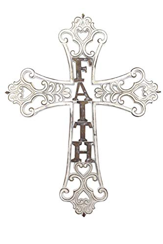 Comfy Hour Faith and Hope Collection 14" White Handmade Hollow Out FAITH Cross, Antique Style, Art Wall Decor, Resin