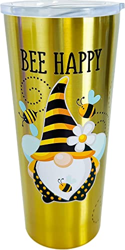 Spoontiques - Bee Gnome Stainless Travel Mug - Insulated Travel Mugs - Stainless Steel Drink Cup‚ÄØwith Travel Lid and Sliding Lock - Holds Hot and Cold Beverages