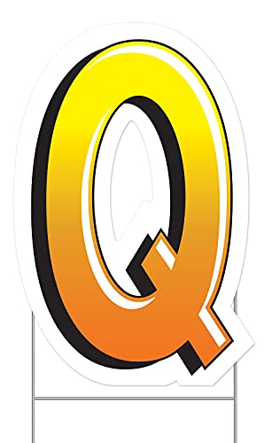 Beistle Plastic Letter Q Yard Sign with Metal Stakes-Happy Birthday Party Outdoor Lawn Decoration, 18" x 12", Yellow/Orange/White/Black