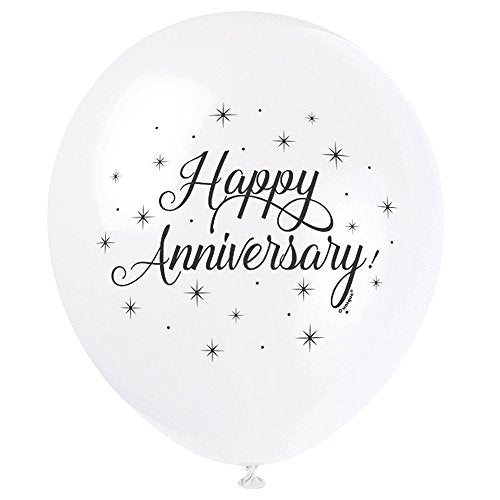 Unique Industries Unique White Happy Anniversary Party Balloons, 8 Ct.