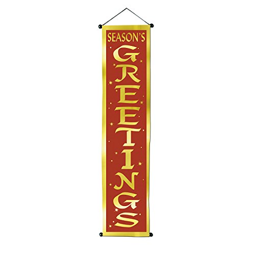 Beistle Seasons Greetings Velvet-Lame Door Panel, 12 1/4 by 48 1/2-Inch, Red/Gold