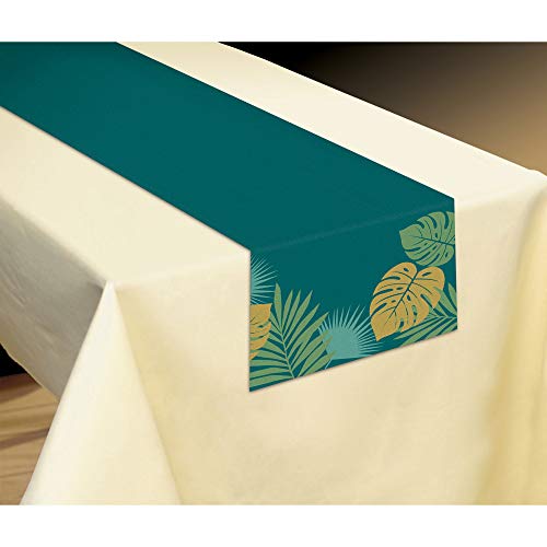 Amscan Metallic Gold Key West Palm Leaf Design Fabric Table Runner-1pc