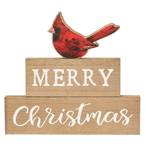 Hearthside Collection CWI Gifts Merry Christmas Cardinal Block Stackers Sign, Set of 3, Christmas Decor