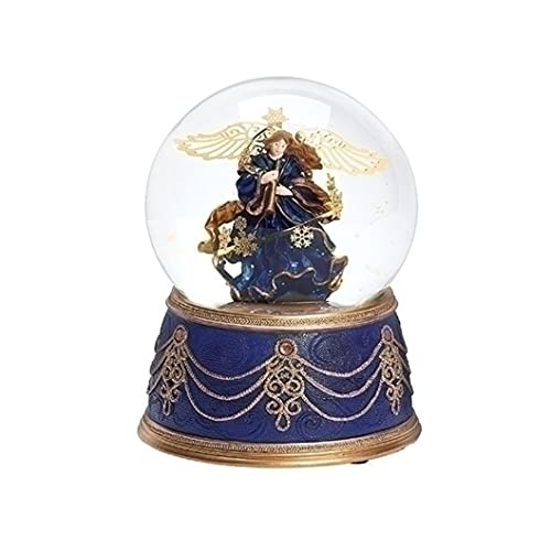 Roman 134784 Musical Angel Dome with Blue Base Gold Trim, 5.5-inch Height