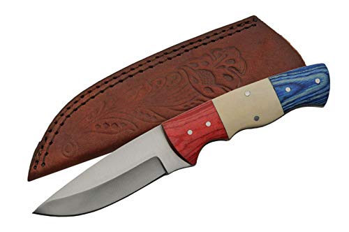 SZCO Hunting Knife | 3.5" Blade Red White Blue Bone Wood Skinner Full Tang + Sheath