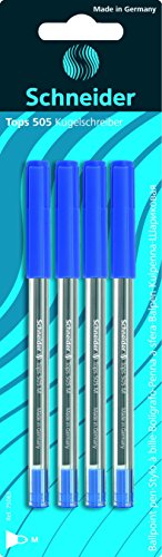 Rediform Schneider Tops 505¬¨‚Ä†Schreibger‚àö¬ßte Ballpoint Pen, with Cap, Blue (Blister Pack of 4