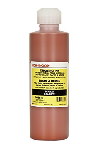 Chartpak Koh-I-Noor Pigment-Based Drawing Ink, 8 Oz. Bottle, Scarlet (90654.SCA)