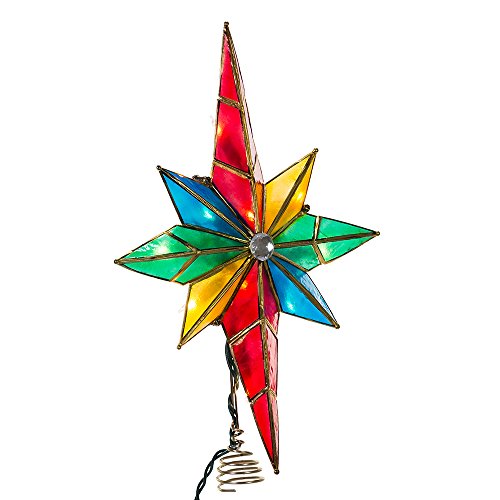 Kurt Adler 10-Light Multicolored Capiz Bethlehem Star Treetop with Gem Center