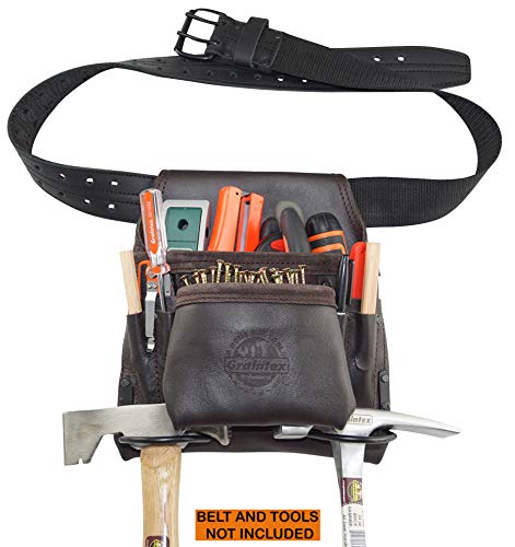 Graintex OS2252 8 Pocket Oil Tanned Leather Nail & Tool Pouch Dark Brown Color for Constructor/Electrician/Plumber