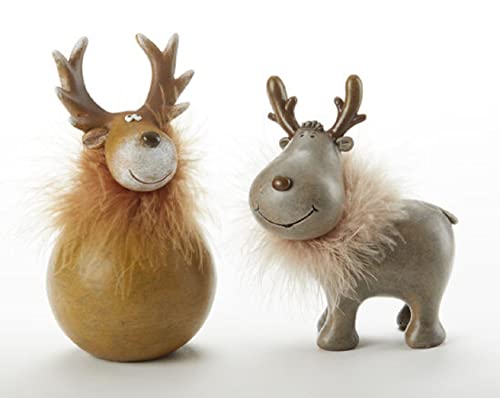 Delton Boa Collar Reindeer, Resin, Set of 2