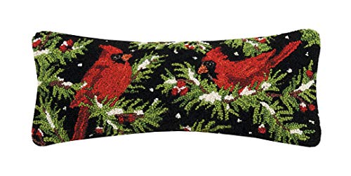 Peking Handicraft 31SJM10130C20OB Duo Cardinals on a Holly Branch Holiday Hook Pillow, 20-inch Long