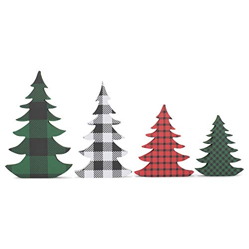 Transpac Y8069 MDF Plaid Christmas Trees, Set of 4, 9-inch Height