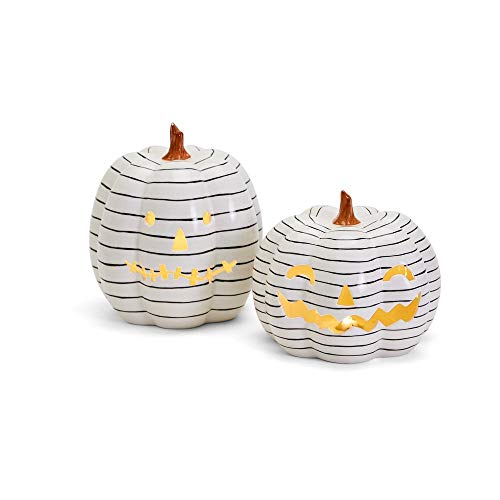 Two's Company Jack-o-Lantern Set of 2 Stripped LED Pumpkins