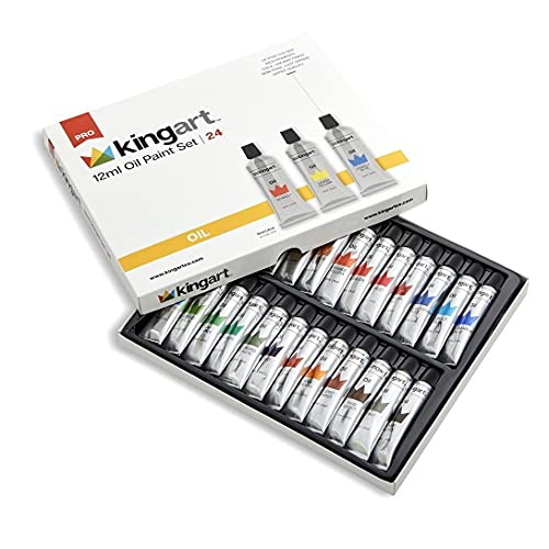 KINGART PRO Oil Paints (12 ml), Set of 24 Assorted Colors