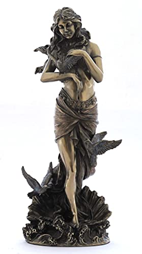 Unicorn Studio 11" Aphrodite with Doves Standing on Sea Shell Statue, Bronze Color