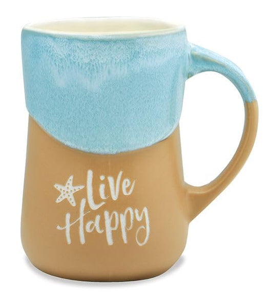 Cape Shore Wave Coffee Tea Mug Cup, Live Happy Gifts for Birthday Christmas, 16 Oz