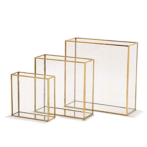 Two's Company Windows Set of 3 Square Vases with Gold Metal Trim in 3 Sizes