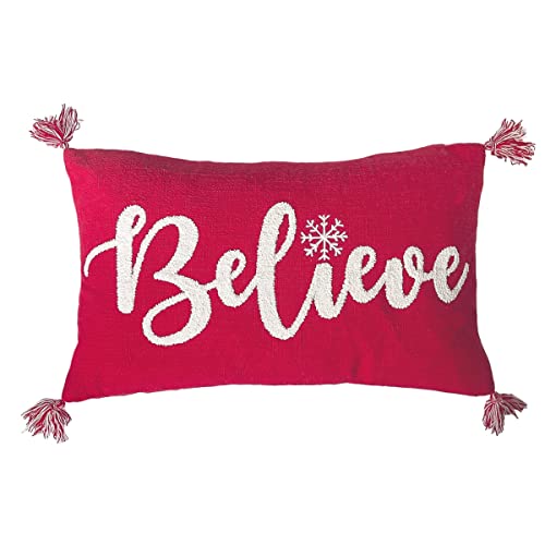Peking Handicraft 31PK1005C20OB Snowflake Believe Embroidered Pillow Poly Filled, 20-inch Length, Cotton