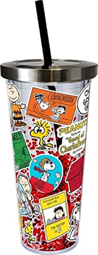 Spoontiques Peanuts Sticker Art Glitter Cup, Gift for Kids and Adults, Holds Hot and Cold Beverages