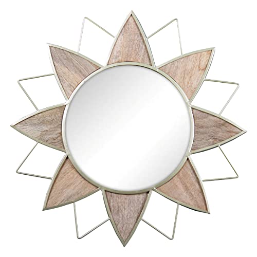 Foreside Home & Garden Round Wall Mirror with Modern Flower Accents