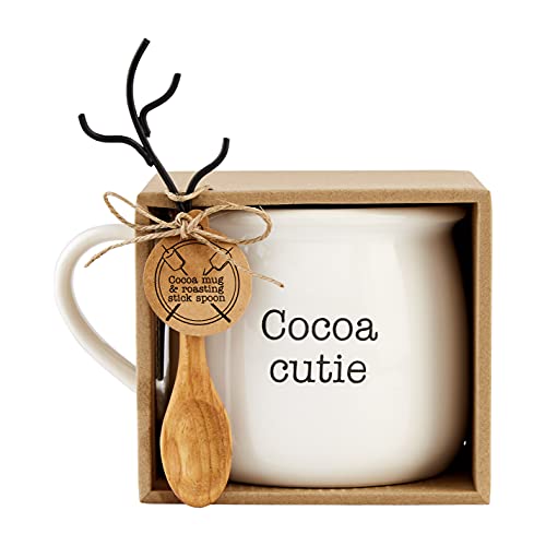 Mud Pie Cocoa Cutie Hot Chocolate Mug Set, 21 oz, Dolomite