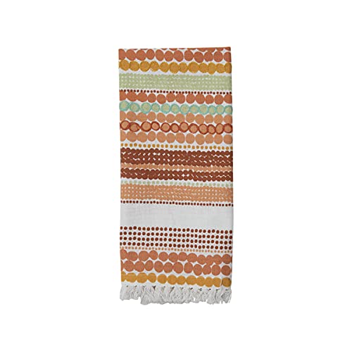 Foreside Home & Garden Mulitcolor Dot Pattern 27 x 18 Inch Woven Cotton Kitchen Tea Towel with Hand Sewn Fringe, Multi