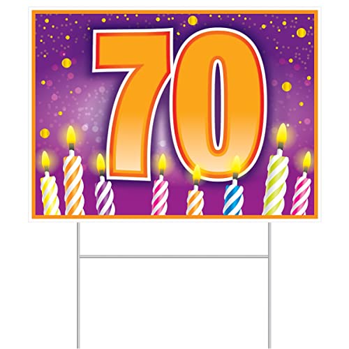 Beistle Plastic 70th Birthday Yard Sign With Stake Outdoor Lawn Decoration, 11.5" x 15.5", Multicolored