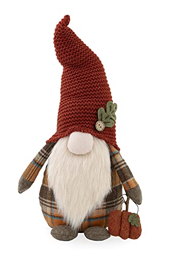 Boston International Decorative Fabric Gnome Figurine, 18-Inches, Cecil Autumn Plaid