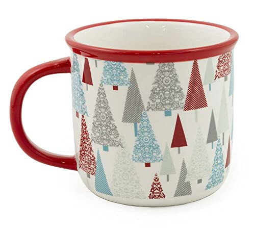 Boston International Holiday Ceramic Coffee/Tea Mug, 12-Ounces, Fancy Forest Trees