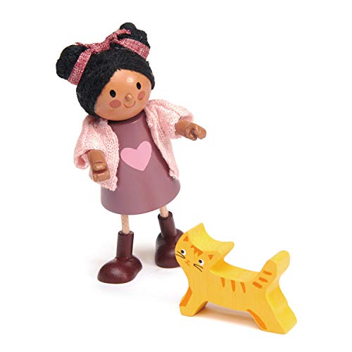 Tender Leaf Toys - Ayana and Her Cat - Wooden Action Figure Dollhouse Miniatures Dolls for Age 3+