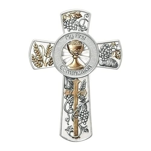 Roman 8" Resin My First Communion Wall Cross with Gold and Silver Finish