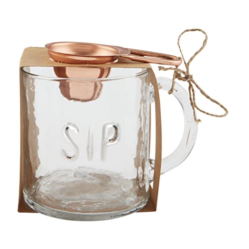 Mud Pie Glass Coffee Mug Set, oz | Scoop 1 3/4" x 3", Sip