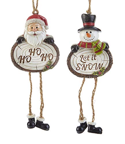DeltonProducts 5.5" Resin Christmas Dangle Leg Sign Ornament, 2 Assortment