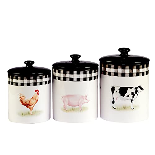 Certified International Farm 3 Pc Canister Set, 52 oz, 74 oz, 96 oz, Multicolored