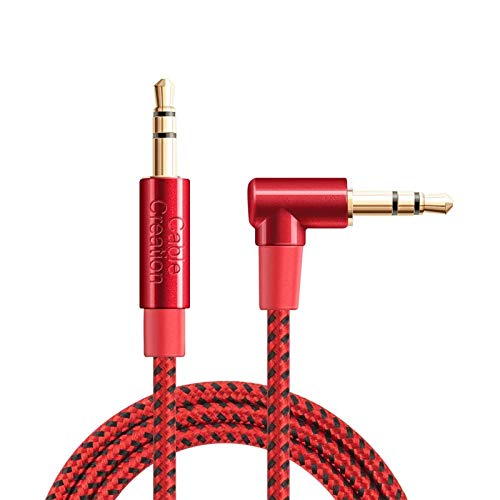 CableCreation Audio Cable, 10FT 3.5mm Right Angle Male to Male Auxiliary Stereo HiFi Cable with Silver-Plating Copper Core,24K Gold Plated, Red