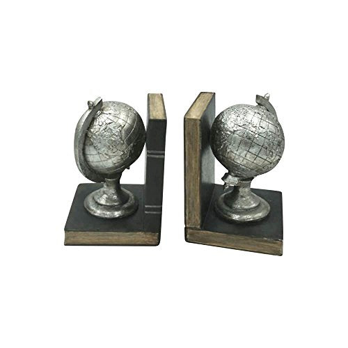 Comfy Hour Farmhouse Home Decor Collection 5" Length 7" Height Set 2 Tellurion Bookends Art Bookend, 1 Pair, Antique Style, Solid Heavy Weight, Silvery, Polyresin