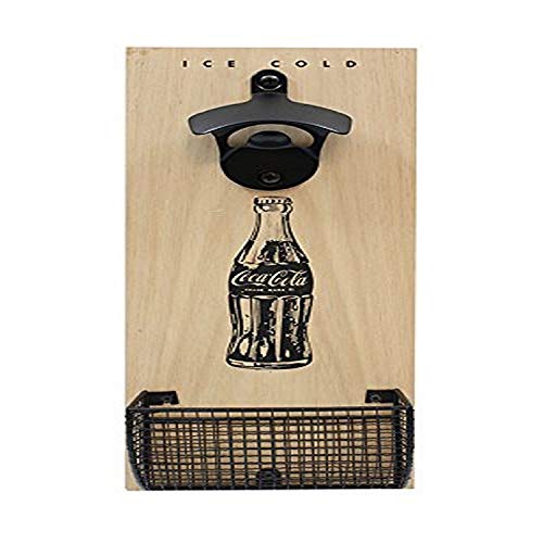 Tablecraft CocaCola Bottle Opener & Cap Catcher, Birch Wood with Engraved Logo