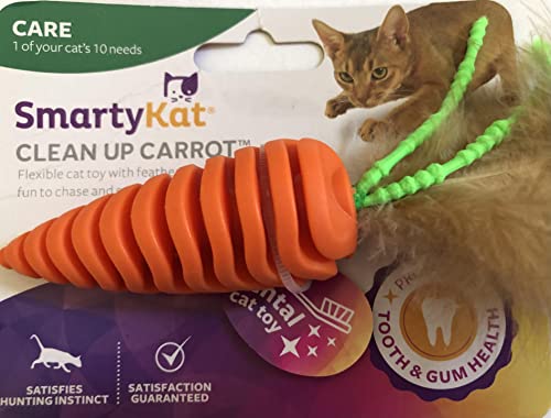 Worldwise SmartyKat Clean Up Carrot Flexible Cat Toy with Feathers Fun to Chase and Soft On Gums