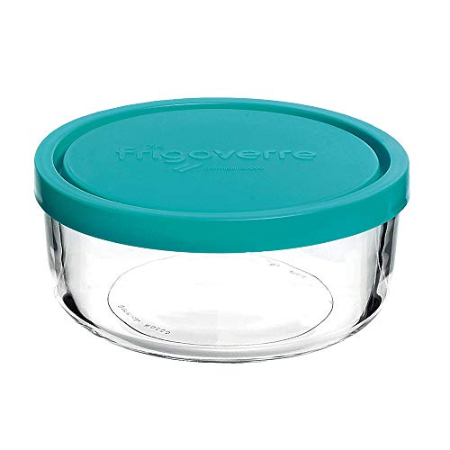 Bormioli Rocco Frigoverre Classic Glass 42.25 Ounce Round Container with Teal Lid