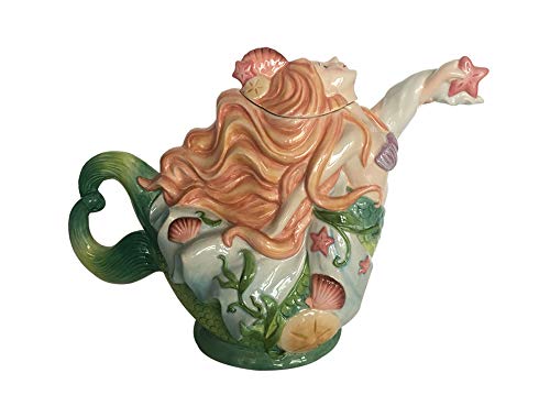 Blue Sky Clayworks Mermaid Holding Starfish Ceramic Teapot 19122 9" L