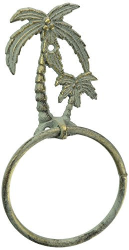Hampton Iron Bronze Antique Palm Tree Towel Holder 9" Bathroom Beach Decor-Cast Iron