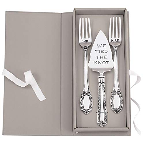 Mud Pie We Tied the Knot Vintage Style Wedding Cake Fork and Server Set, Multicoloured