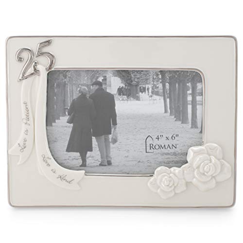 Roman 13228 25th Wedding Anniversary Frame, Holds 4 X 6-inch, 5.75-inch Height