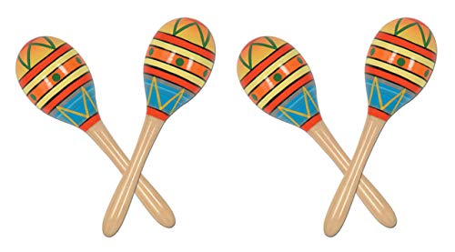 Beistle Wooden Hand Decorated Mexican Maracas 4 Piece Fiesta Party Favors, 8", Multicolored