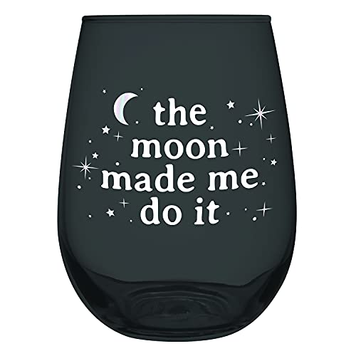 Creative Brands Slant Collections Halloween Stemless Wine Glass, 20-Ounce, Moon Made Me