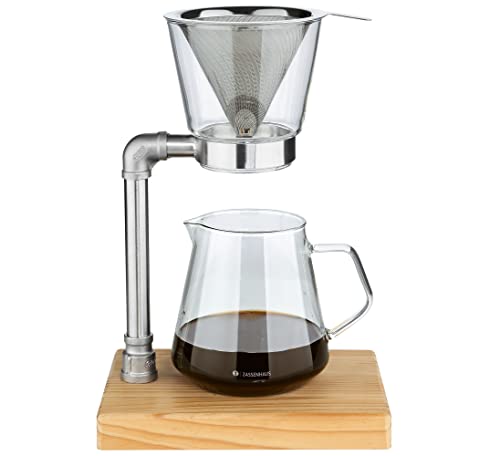 Frieling Zassenhaus WORKER Coffee Maker for 6 Cups | 750 ml | Borosilicate Glass | Permanent Filter Made of Stainless Steel | Pine Wood | Coffee Maker Industrial Style | Pour Over Coffee Maker